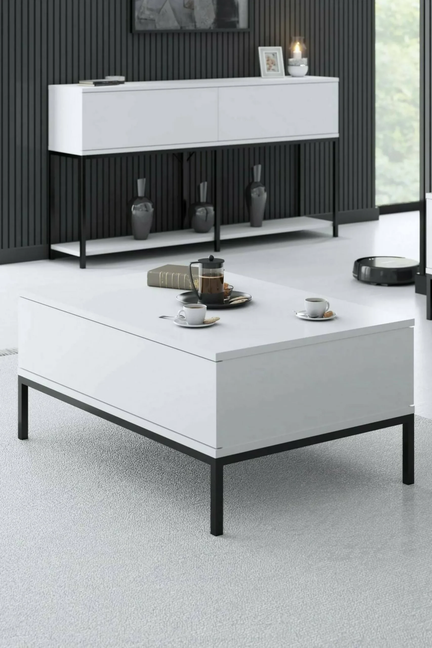 Tavolino da salotto Vespero, 90x60h40 cm, Bianco e Nero<Dmora Store