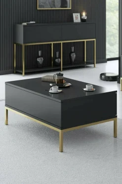 Tavolino da salotto Vespero, 90x60h40 cm, Antracite e Oro<Dmora Shop