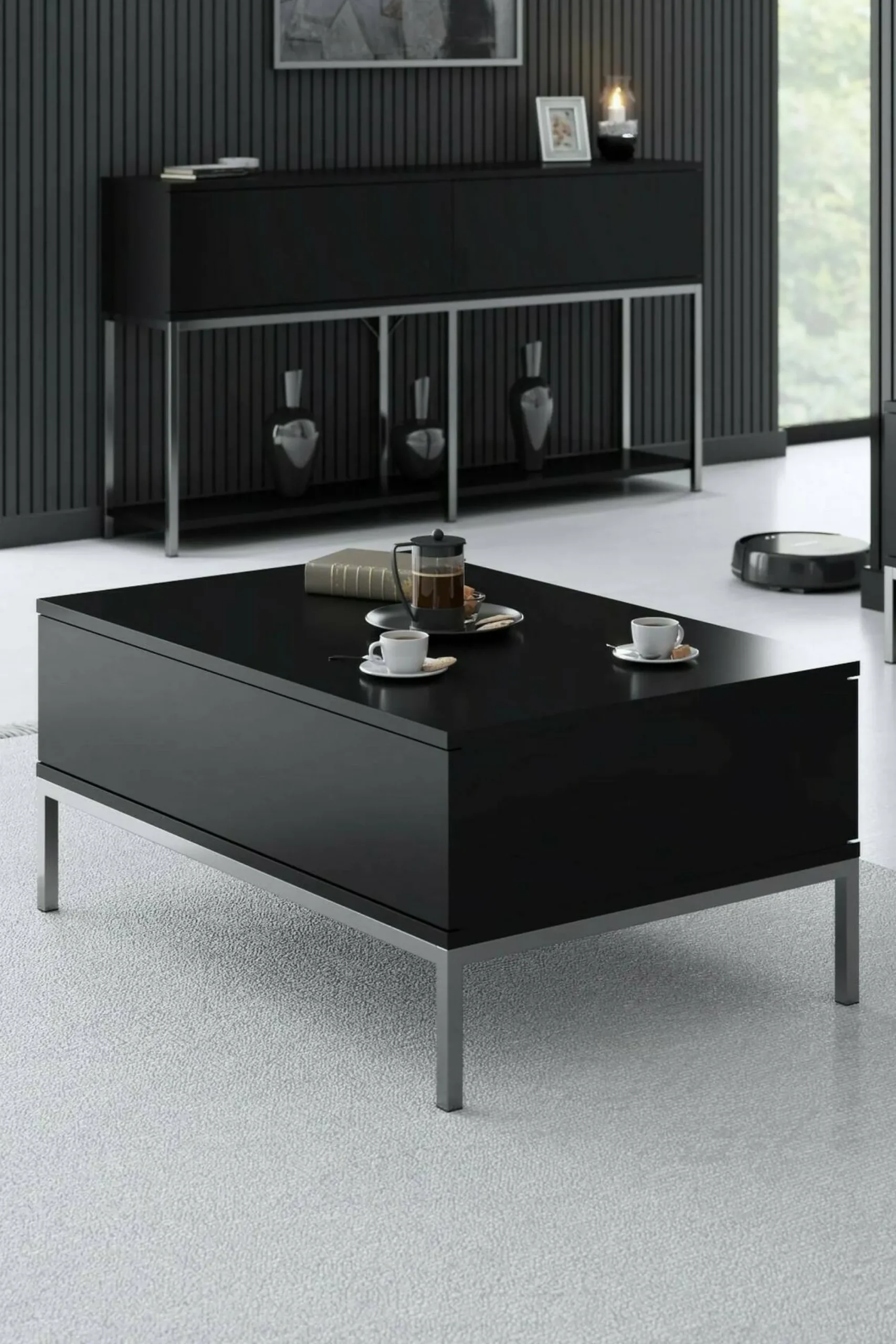 Tavolino da salotto Vespero, 90x60h40 cm, Nero e Argento<Dmora Flash Sale