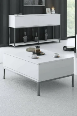Tavolino da salotto Vespero, 90x60h40 cm, Bianco e Argento<Dmora Best