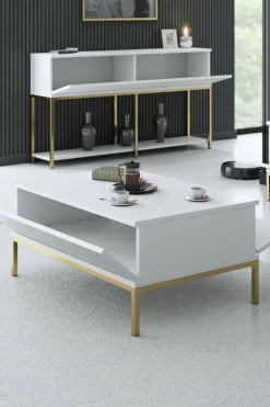 Tavolino da salotto Vespero, 90x60h40 cm, Bianco e Oro<Dmora Fashion