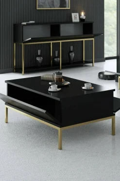 Tavolino da salotto Vespero, 90x60h40 cm, Nero e Oro<Dmora Sale