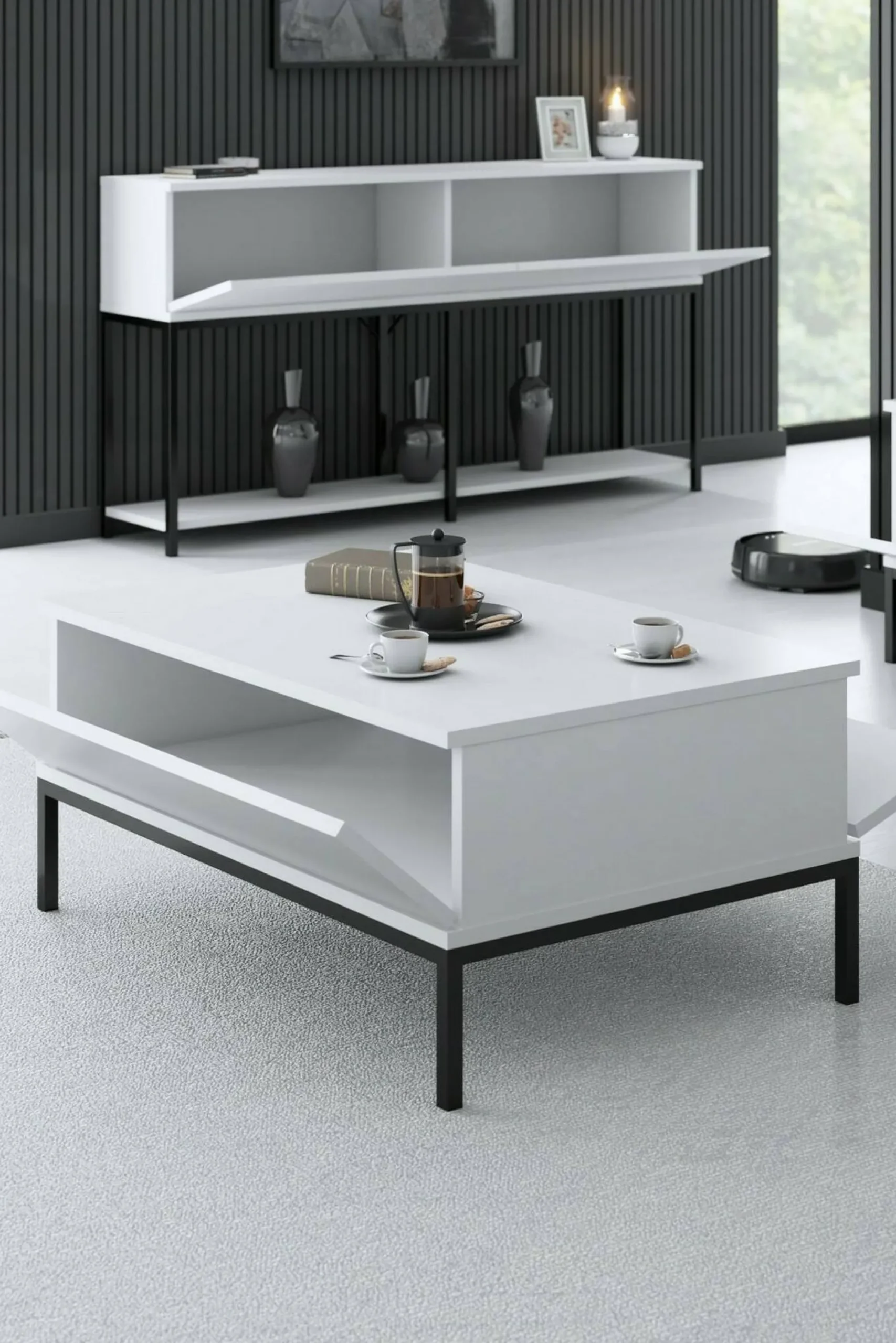 Tavolino da salotto Vespero, 90x60h40 cm, Bianco e Nero<Dmora Store