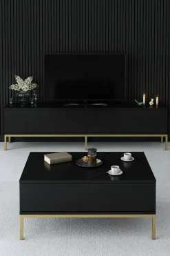 Tavolino da salotto Vespero, 90x60h40 cm, Nero e Oro<Dmora Sale