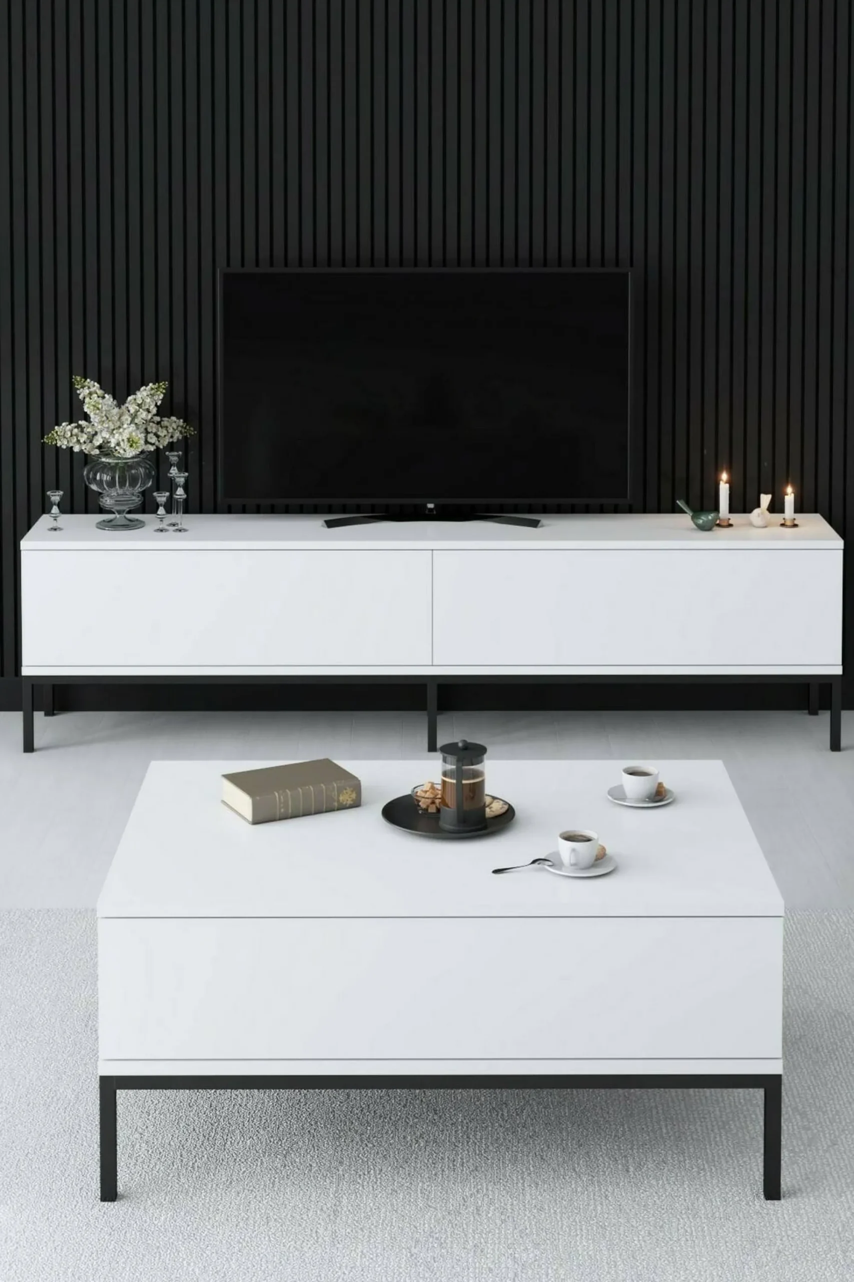 Tavolino da salotto Vespero, 90x60h40 cm, Bianco e Nero<Dmora Store