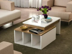 Tavolino da salotto Virgile, 90x60h37 cm, Bianco e Noce<Dmora Outlet