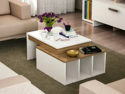 Tavolino da salotto Virgile, 90x60h37 cm, Bianco e Noce<Dmora Outlet