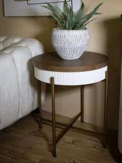 Tavolino da salotto Yakoi, Bianco e Marrone, 55x55 h61 cm<Dmora Sale