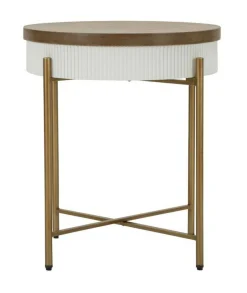 Tavolino da salotto Yakoi, Bianco e Marrone, 55x55 h61 cm<Dmora Sale