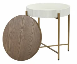 Tavolino da salotto Yakoi, Bianco e Marrone, 55x55 h61 cm<Dmora Sale