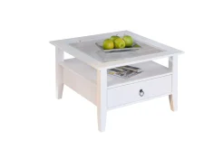 Tavolino in pino massello verniciato ad acqua e top in vetro temperato<Dmora Discount