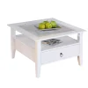 Tavolino in pino massello verniciato ad acqua e top in vetro temperato<Dmora Shop