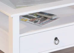 Tavolino in pino massello verniciato ad acqua e top in vetro temperato<Dmora Discount