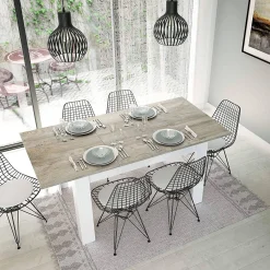 Tavolo allungabile Abudula, 140/190x90h78 cm, Rovere Grigio e Bianco<Dmora Shop