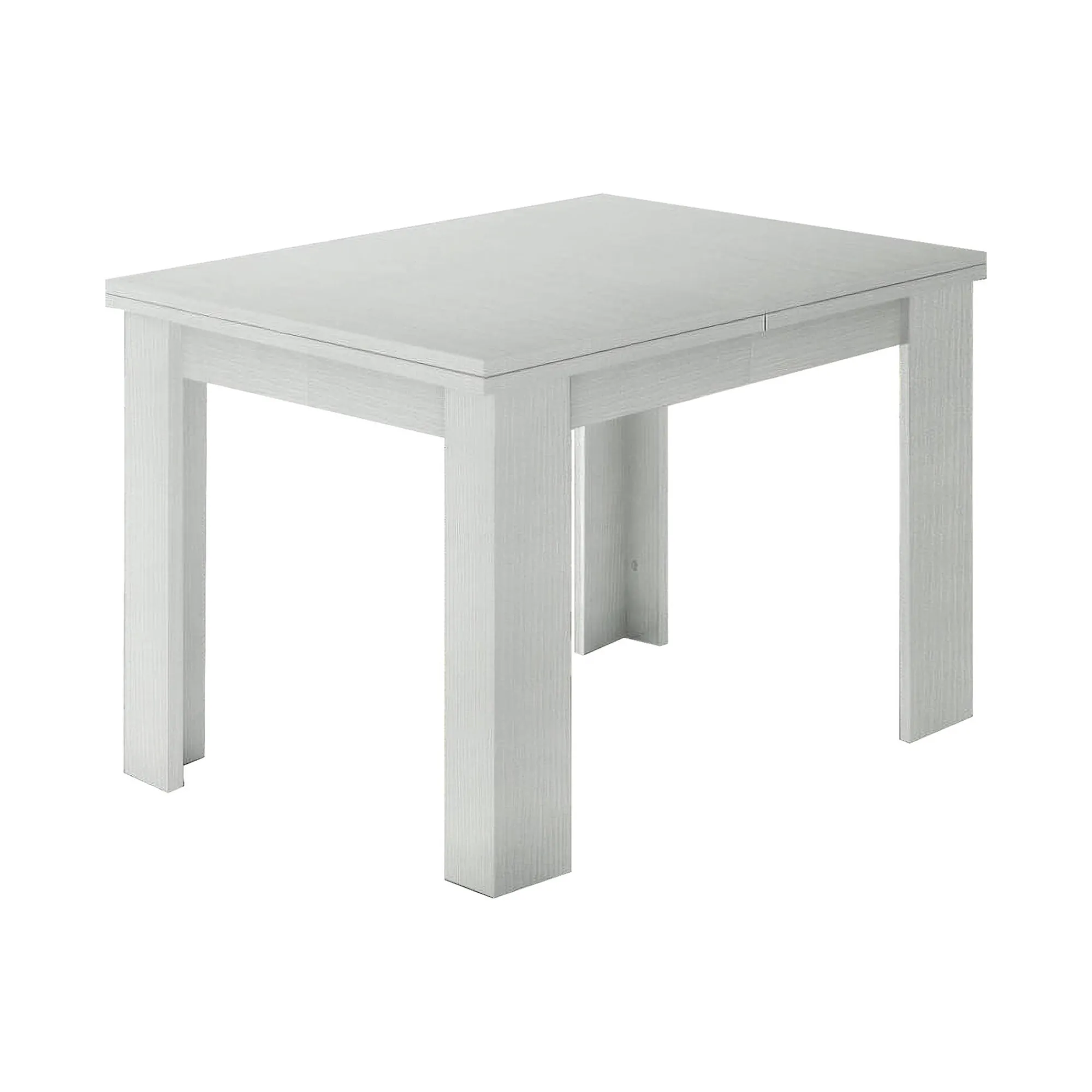 Tavolo allungabile Airin, cm 90x90h75, Bianco lucido Larice<Dmora Outlet
