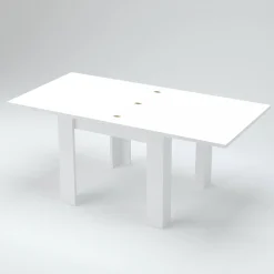 Tavolo allungabile Airin, cm 90x90h75, Bianco lucido Larice<Dmora Outlet