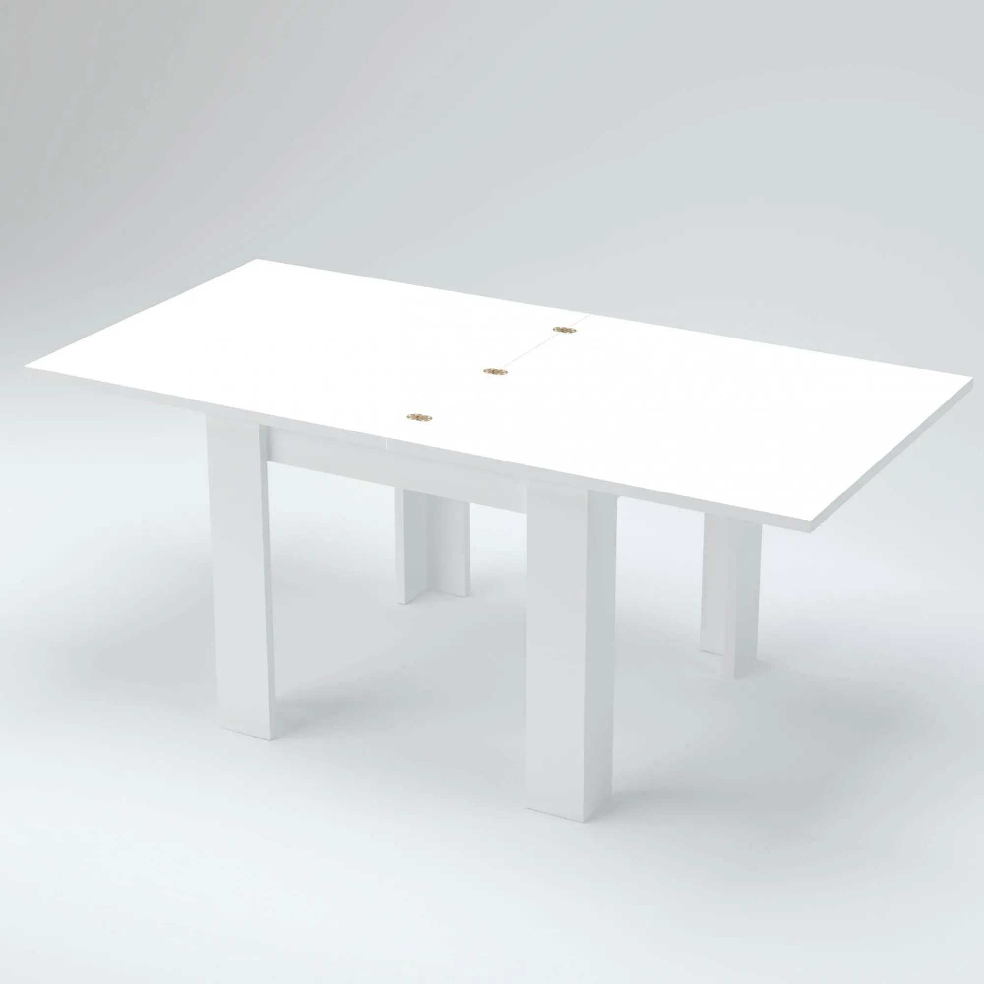 Tavolo allungabile Airin, cm 90x90h75, Bianco lucido Larice<Dmora Outlet