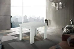 Tavolo allungabile Airin, cm 90x90h75, Bianco lucido Larice<Dmora Outlet