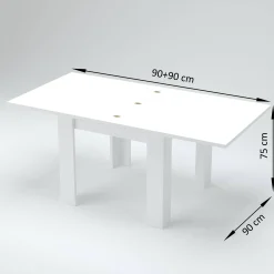 Tavolo allungabile Airin, cm 90x90h75, Bianco lucido Larice<Dmora Outlet