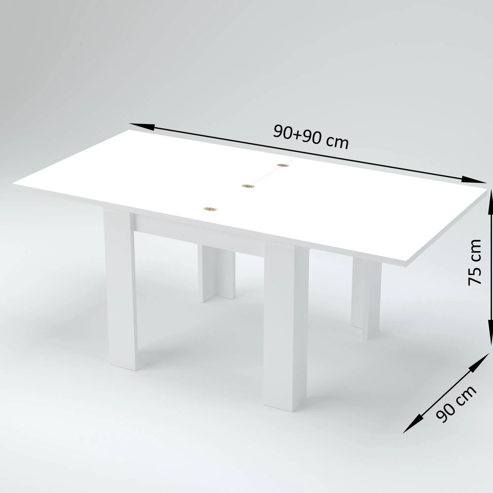 Tavolo allungabile Airin, cm 90x90h75, Bianco lucido Larice<Dmora Outlet