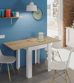 Tavolo allungabile Aratro, 67x67/135h79 cm, Bianco e Rovere<Dmora Clearance