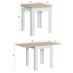 Tavolo allungabile Aratro, 67x67/135h79 cm, Bianco e Rovere<Dmora Clearance