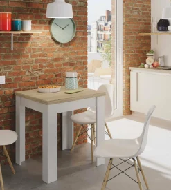 Tavolo allungabile Aratro, 67x67/135h79 cm, Bianco e Rovere<Dmora Clearance