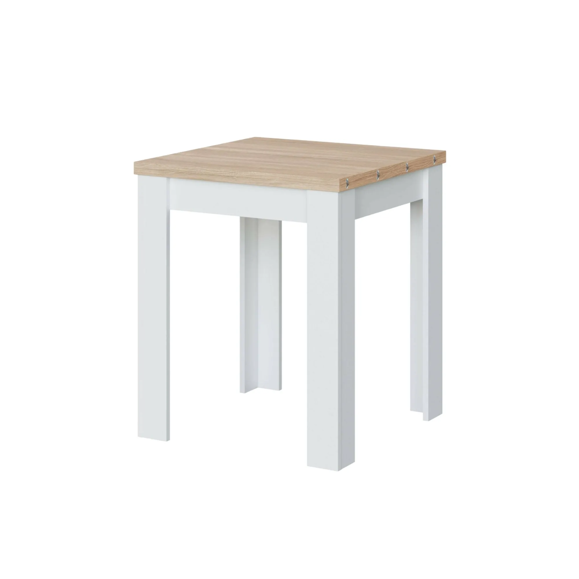 Tavolo allungabile Aratro, 67x67/135h79 cm, Bianco e Rovere<Dmora Clearance