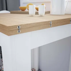 Tavolo allungabile Aratro, 67x67/135h79 cm, Bianco e Rovere<Dmora Clearance