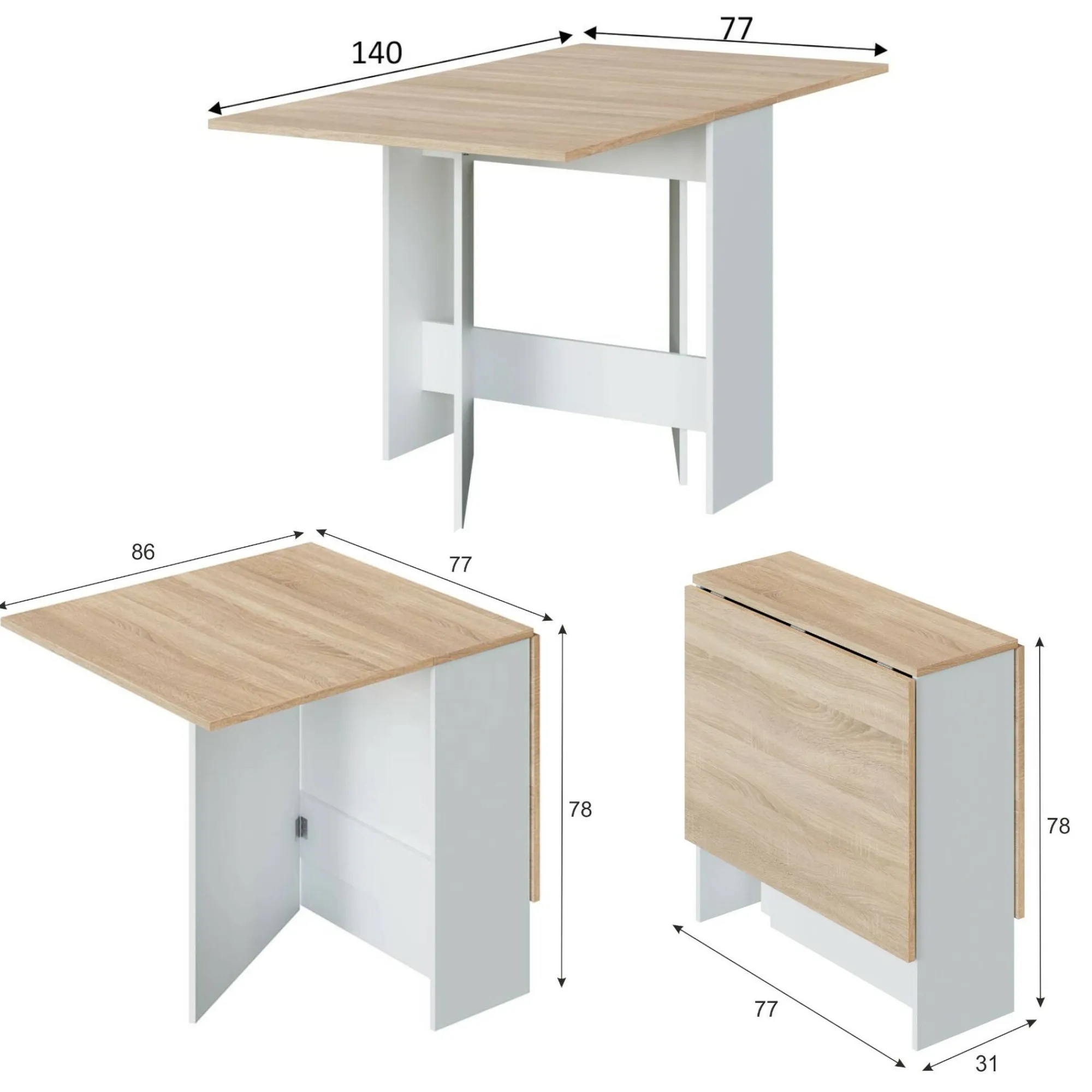 Tavolo allungabile Arid, 31x77h78 cm, Bianco e Rovere<Dmora Hot