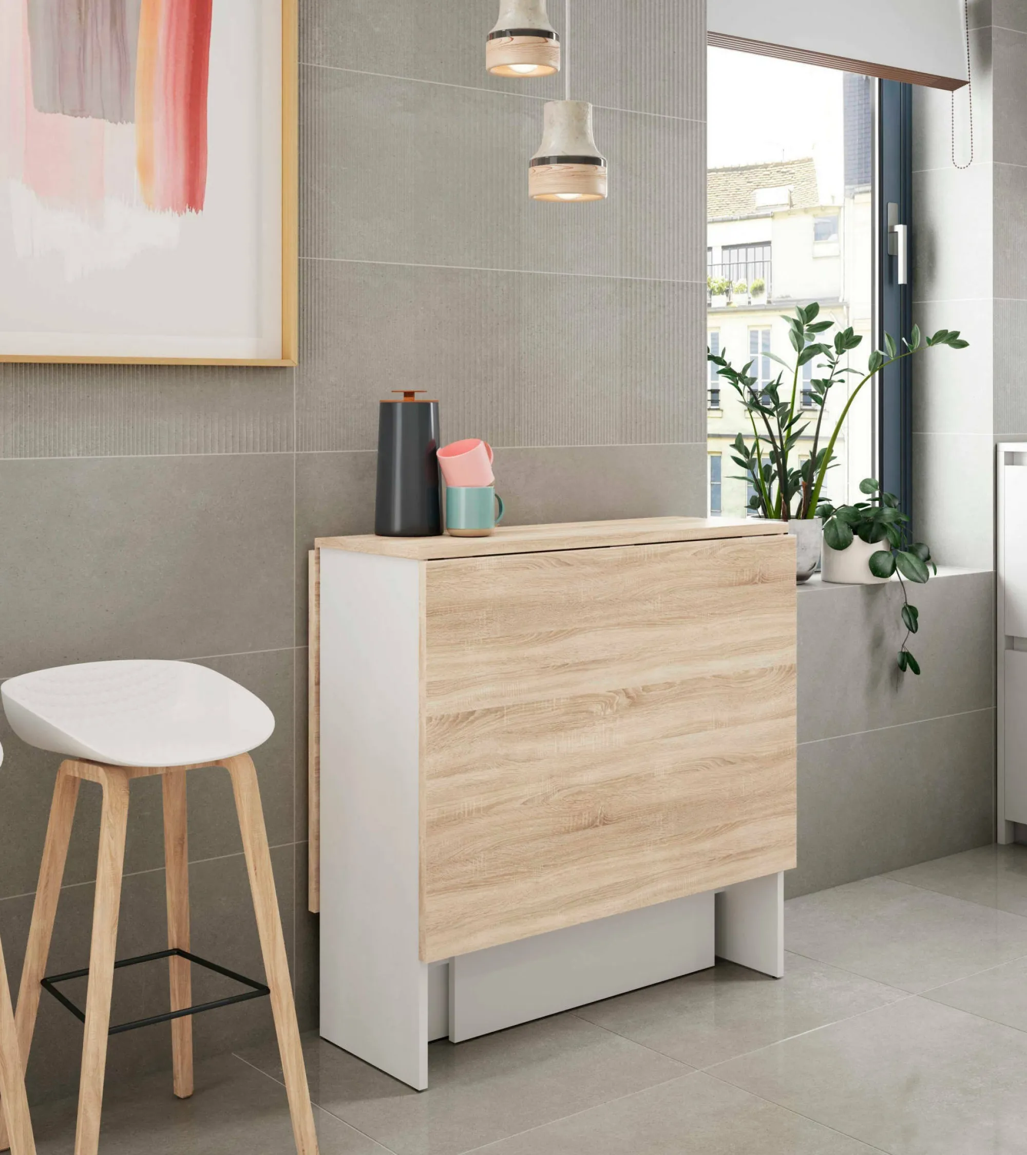 Tavolo allungabile Arid, 31x77h78 cm, Bianco e Rovere<Dmora Hot