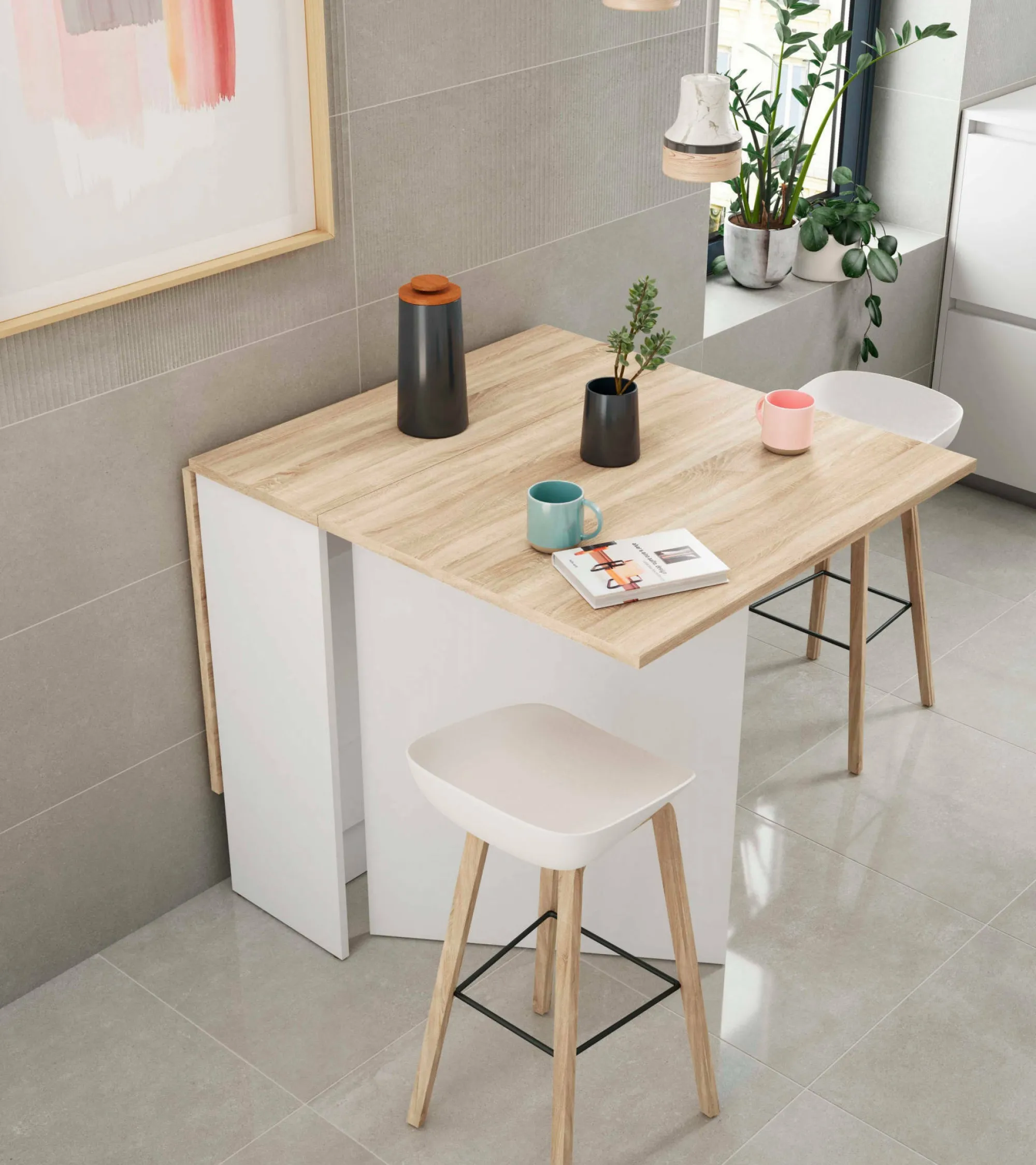 Tavolo allungabile Arid, 31x77h78 cm, Bianco e Rovere<Dmora Hot