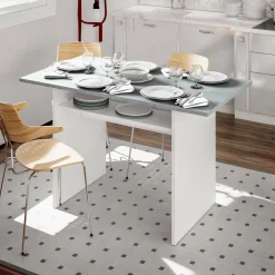 Tavolo allungabile Arila, 120x35h77 cm, Bianco e Cemento<Dmora Hot