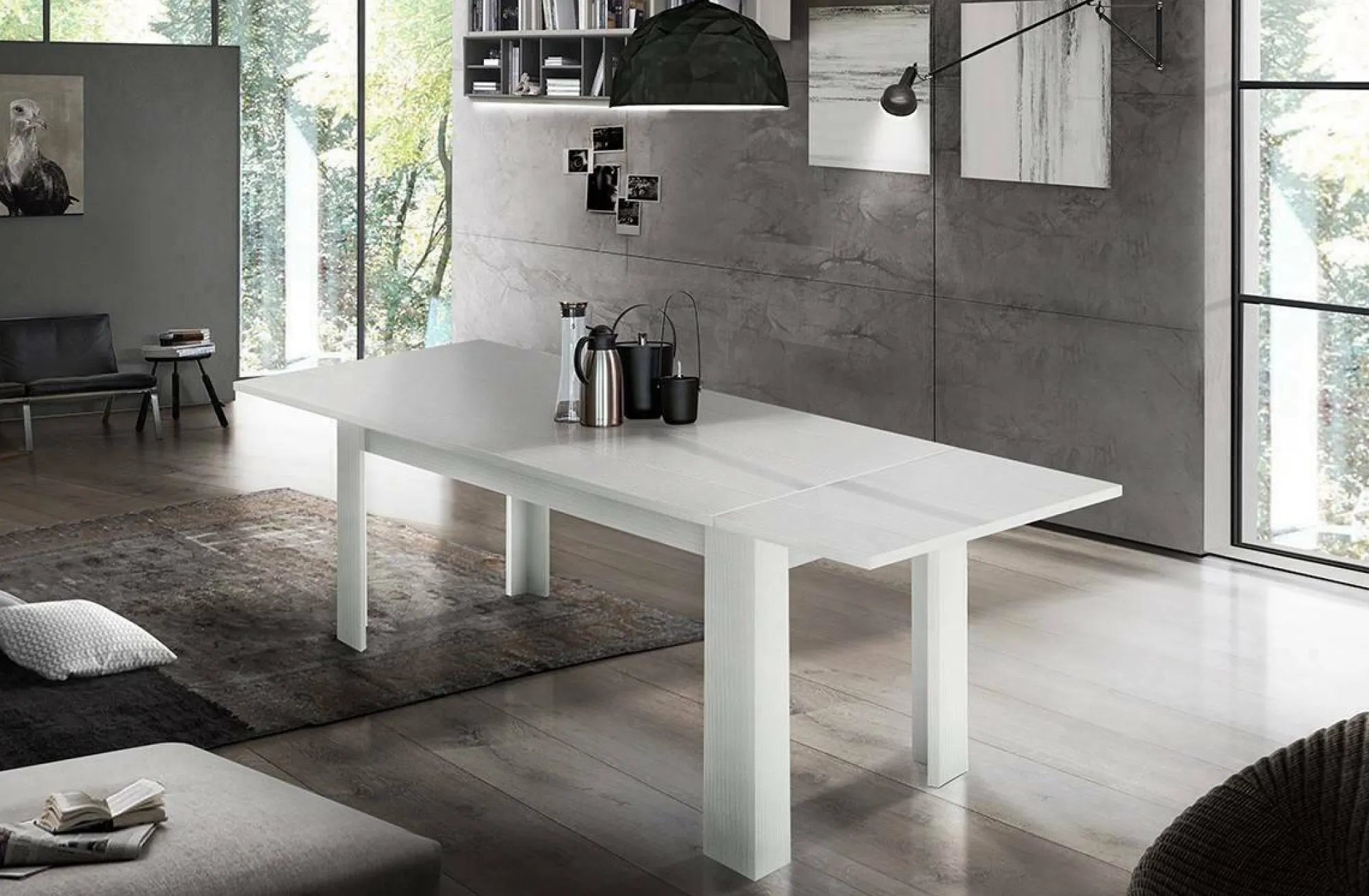 Tavolo allungabile Ddariv, cm 160/210x90h75, Bianco lucido Larice<Dmora Clearance
