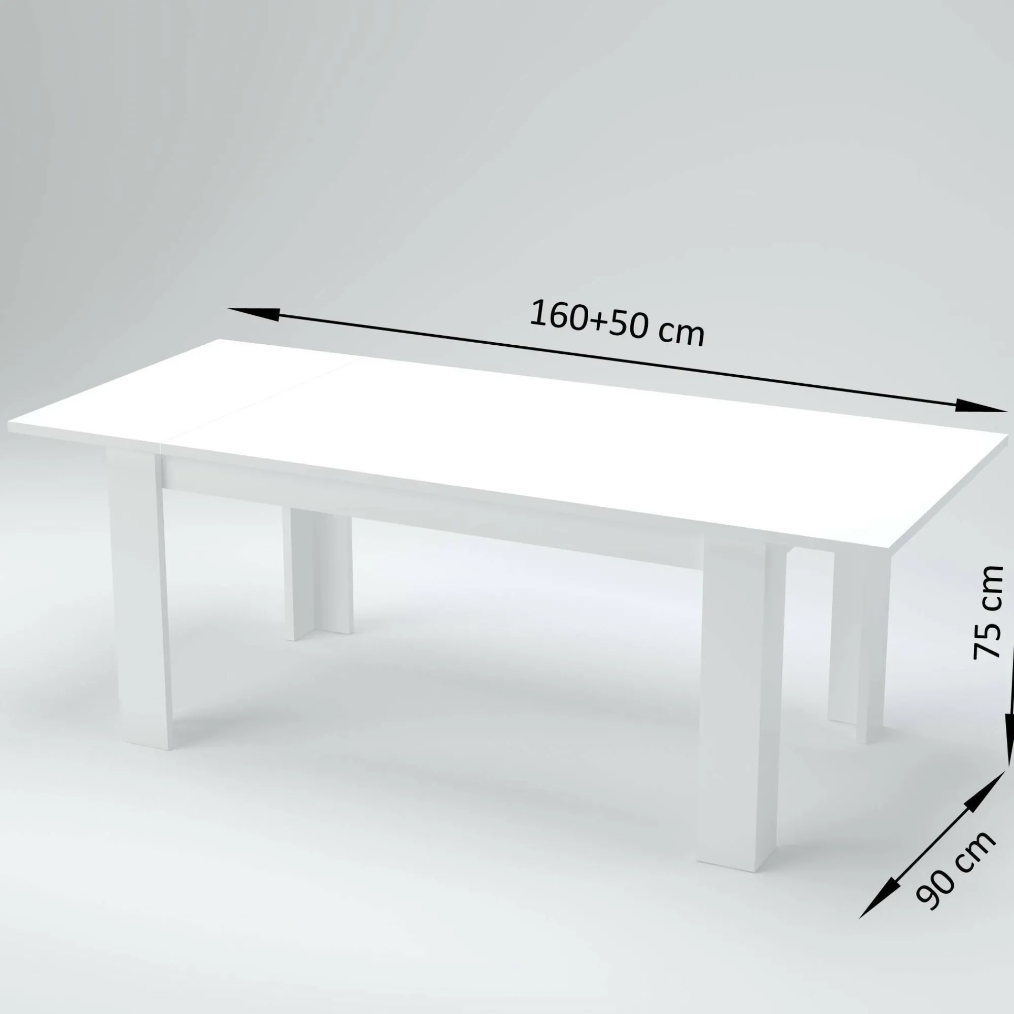Tavolo allungabile Ddariv, cm 160/210x90h75, Bianco lucido Larice<Dmora Clearance