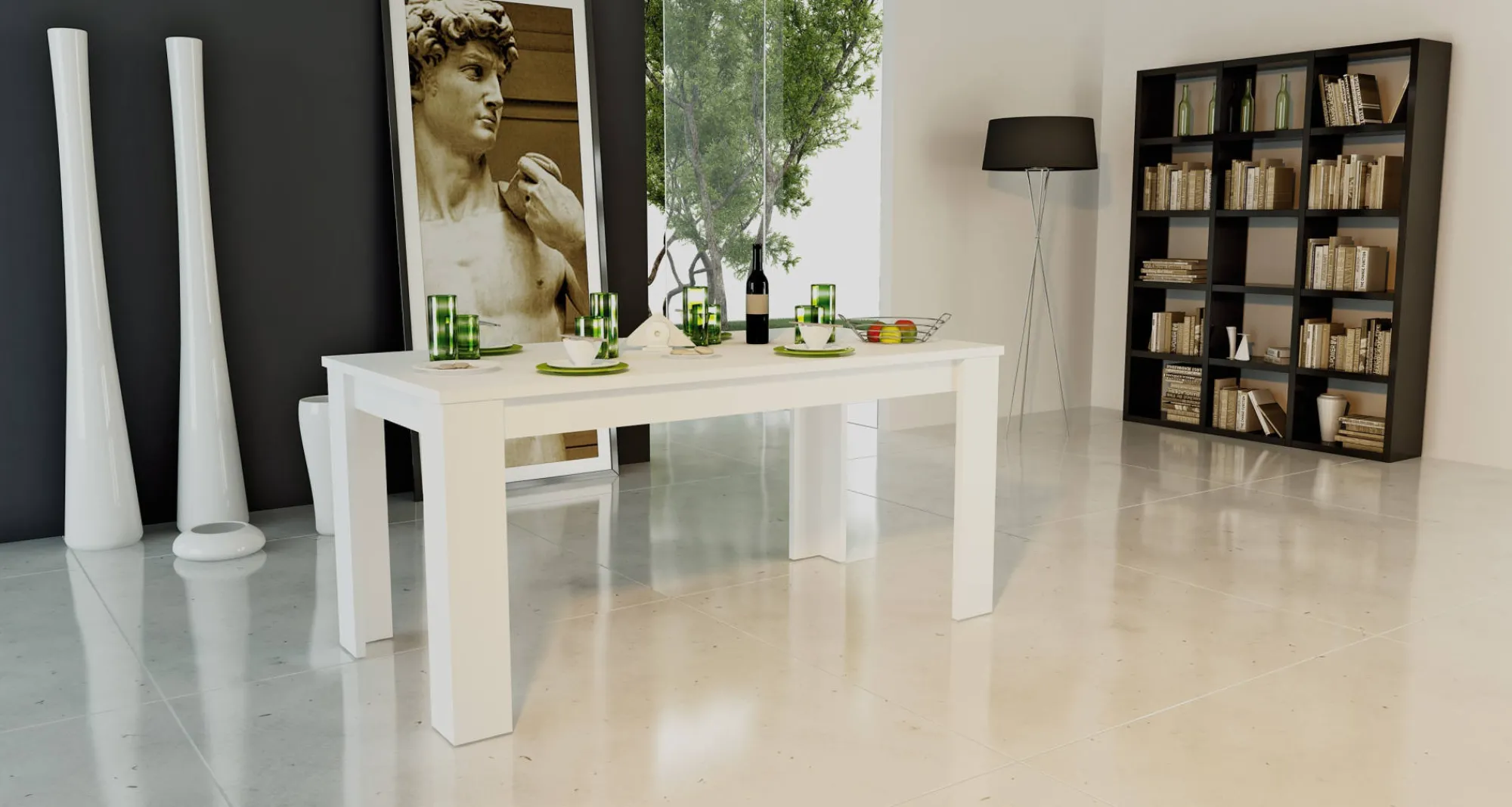 Tavolo allungabile Ddariv, cm 160/210x90h75, Bianco lucido Larice<Dmora Clearance