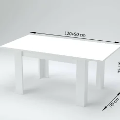 Tavolo allungabile Dkayod, cm 120/170x90h75, Bianco lucido Larice<Dmora Cheap