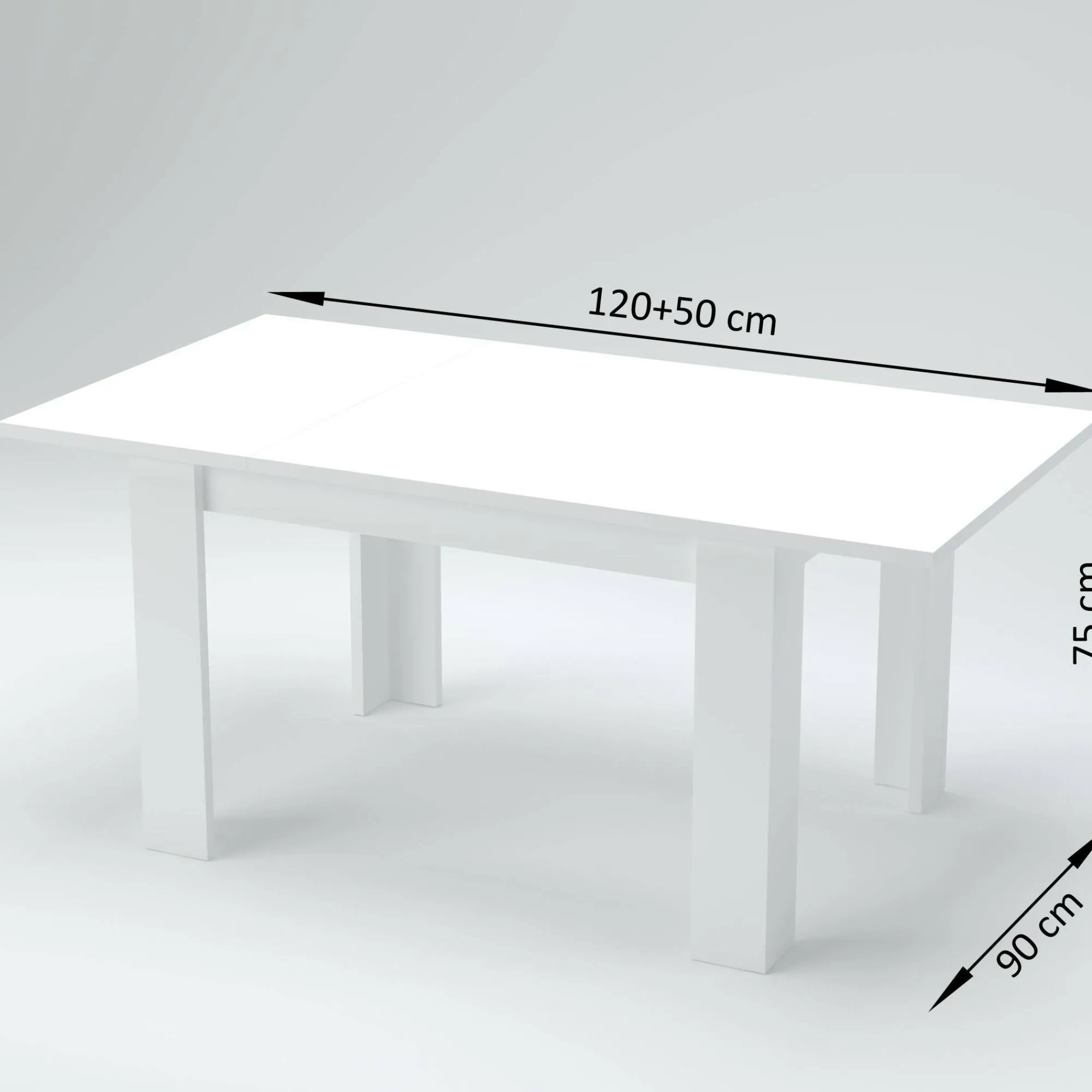 Tavolo allungabile Dkayod, cm 120/170x90h75, Bianco lucido Larice<Dmora Cheap