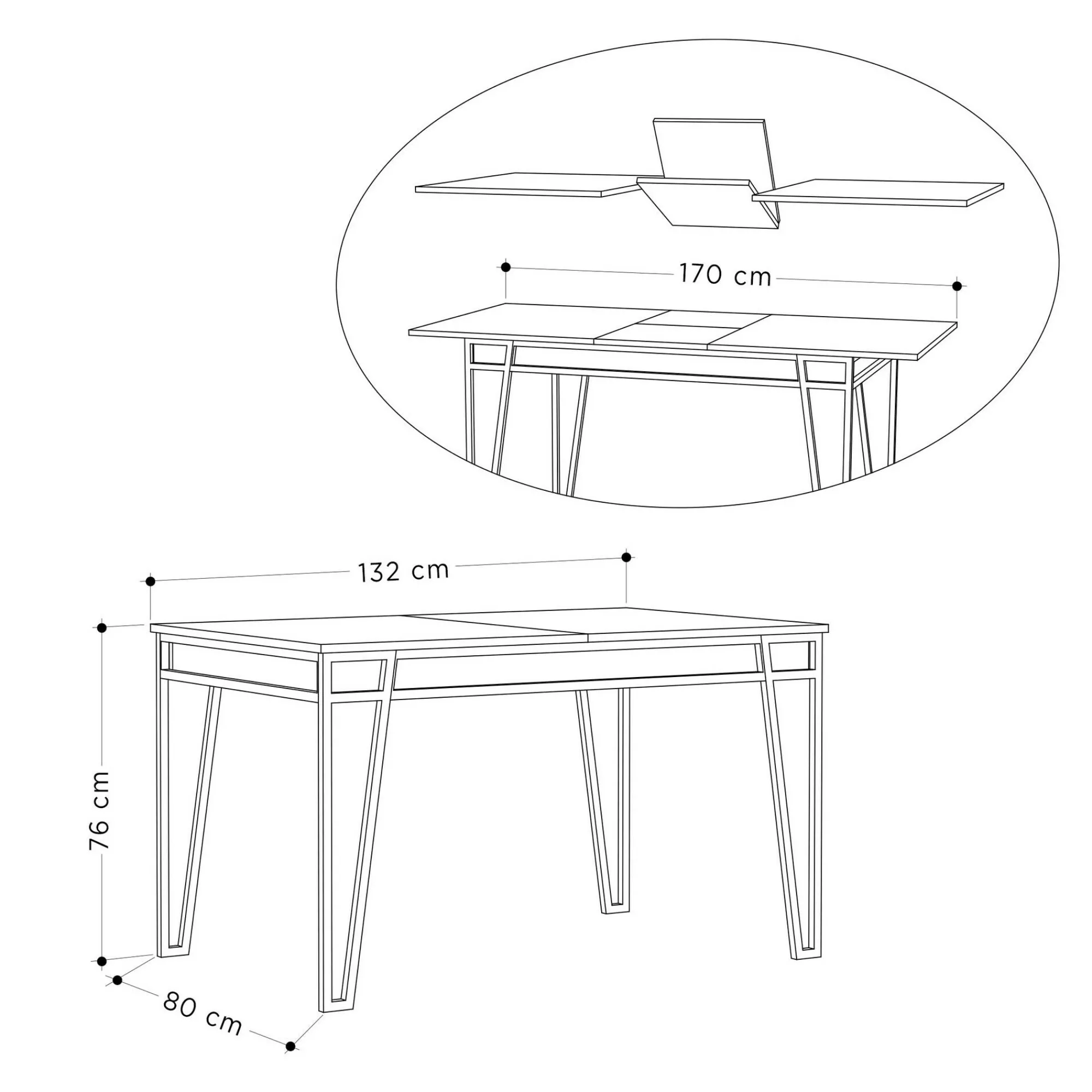 Tavolo allungabile Dpietruzz, 170x80 h76 cm,<Dmora Clearance