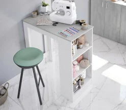 Tavolo fisso Andreoli, 103x50h105 cm, Bianco e Cemento<Dmora New