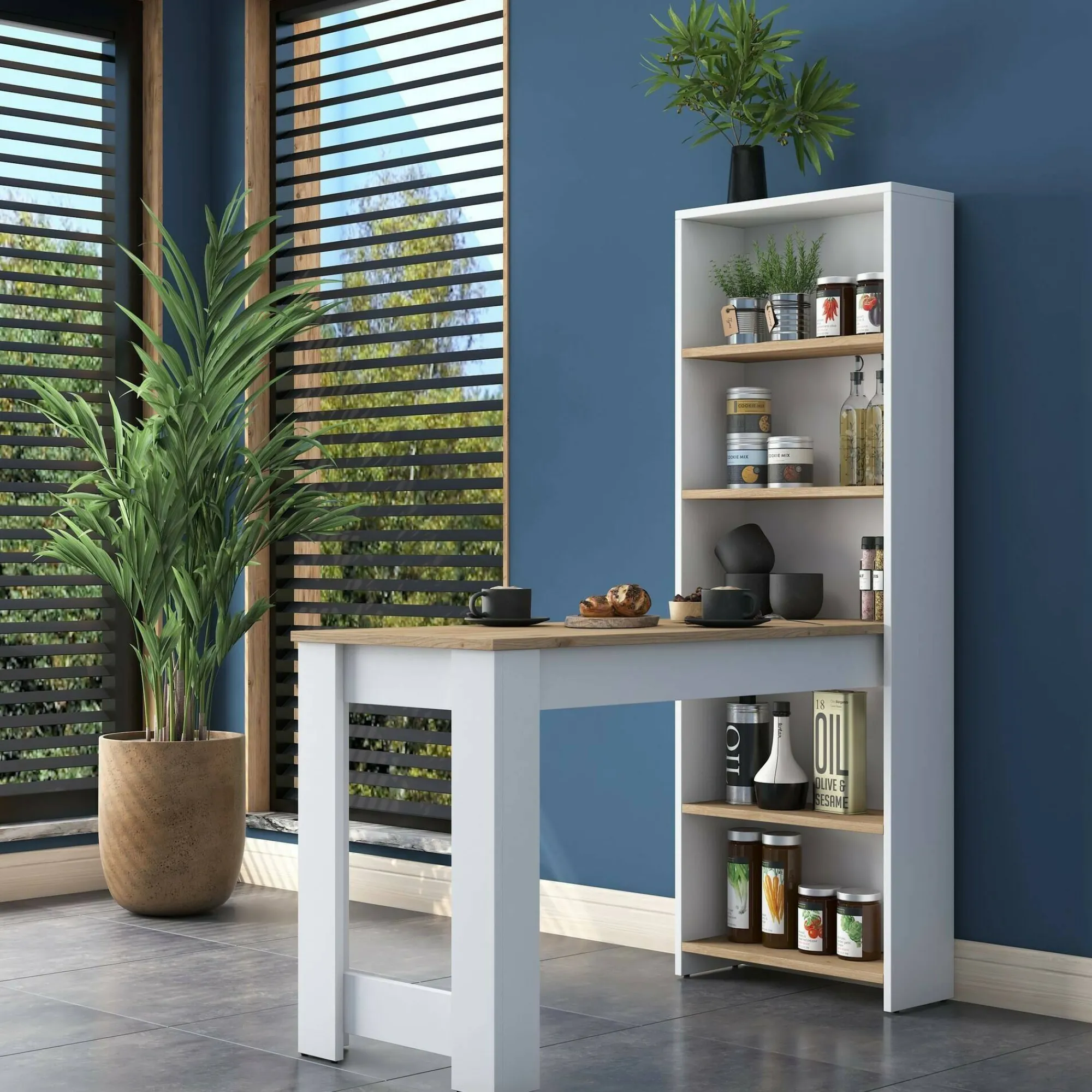 Tavolo fisso Areneio, 120x54h154 cm, Noce e Bianco<Dmora Clearance