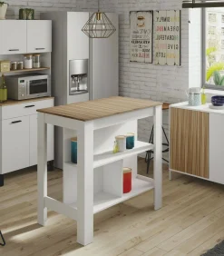 Tavolo fisso Barzano, 103x67 h105 cm, Bianco e Rovere<Dmora Discount