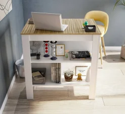 Tavolo fisso Barzano, 103x67 h105 cm, Bianco e Rovere<Dmora Discount