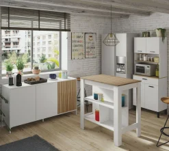 Tavolo fisso Barzano, 103x67 h105 cm, Bianco e Rovere<Dmora Discount