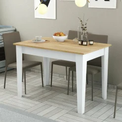 Tavolo fisso Dpanzanat, 110x72 h75 cm, Bianco e Quercia<Dmora Cheap