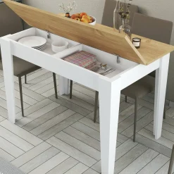 Tavolo fisso Dpanzanat, 110x72 h75 cm, Bianco e Quercia<Dmora Cheap