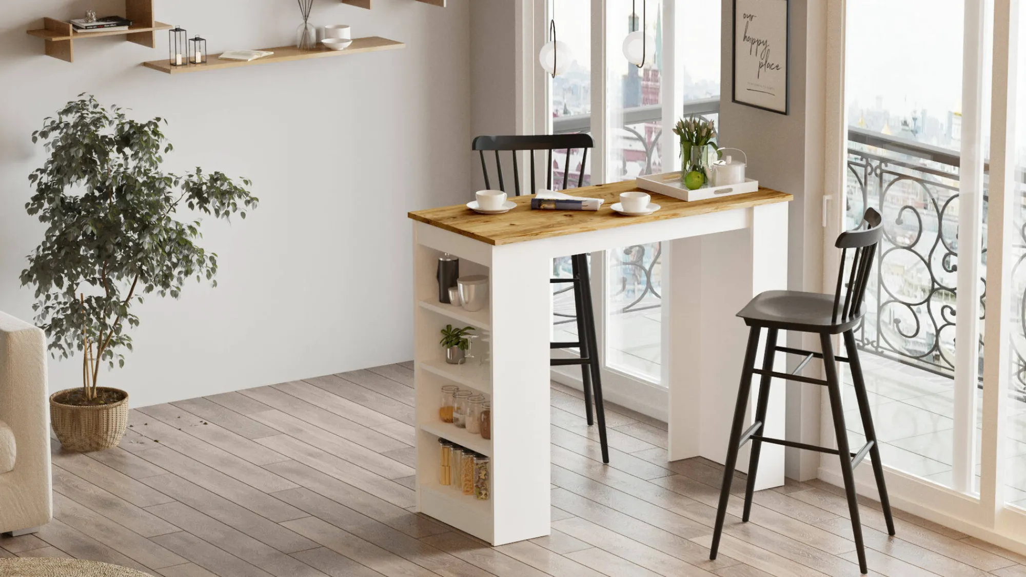 Tavolo fisso Dportanov, 120x52 h102 cm, Quercia e Bianco<Dmora Online