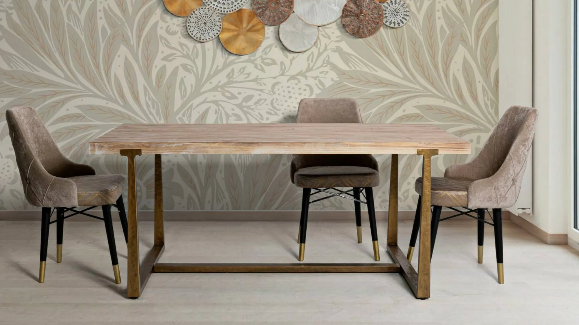 Tavolo fisso Kazimir, Oro e Marrone, 180x90 h78 cm<Dmora New