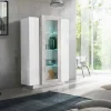 Vetrina Ablaze, cm 80x38h121, Bianco lucido e Cemento<Dmora Fashion