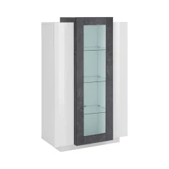 Vetrina Ablaze, cm 80x38h121, Bianco lucido e Ardesia<Dmora Clearance
